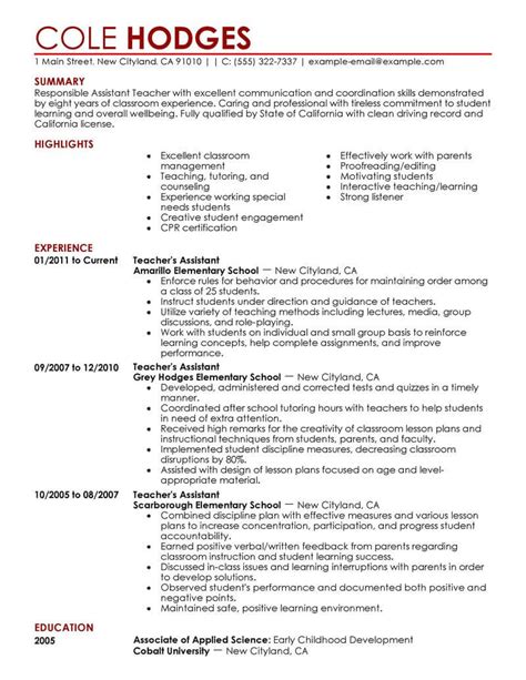 Teacher resume template & example. Best Assistant Teacher Resume Example From Professional Resume Writing Service