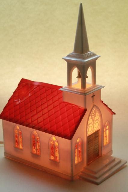 Vintage Lighted Plastic Christmas Church Light Up Decoration For