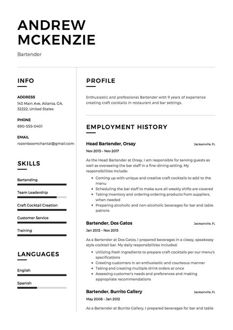 Learn more about the differences between a biodata, resume and cv, and the sections to include in your biodata document. 12-13 experienced bartender resume | loginnelkriver.com