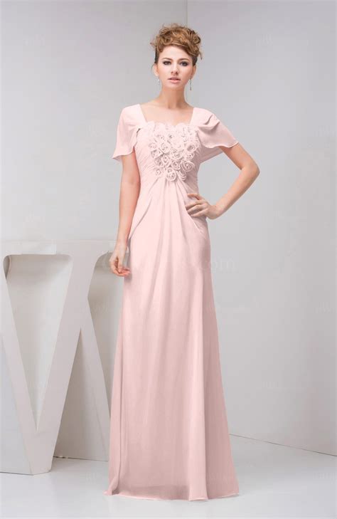 Pastel Pink With Sleeves Bridesmaid Dress Chiffon Fall