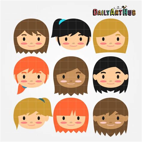Smiley Girls Faces Clip Art Set Daily Art Hub Graphics Alphabets And Svg