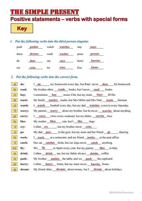 A Worksheet For The Simple Present With Words And Pictures On It To