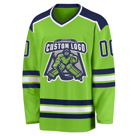 Custom Neon Green Navy White Hockey Nhl Jersey
