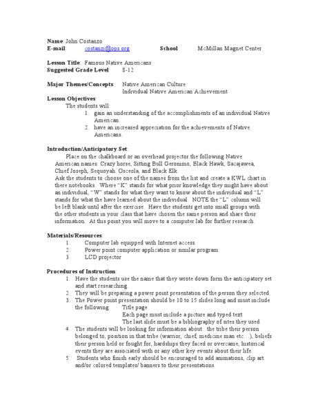 Famous Native Americans Lesson Plan For 8th 12th Grade Lesson Planet