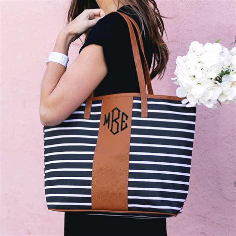 Cute Striped Monogrammed Tote Bag — Marleylilly