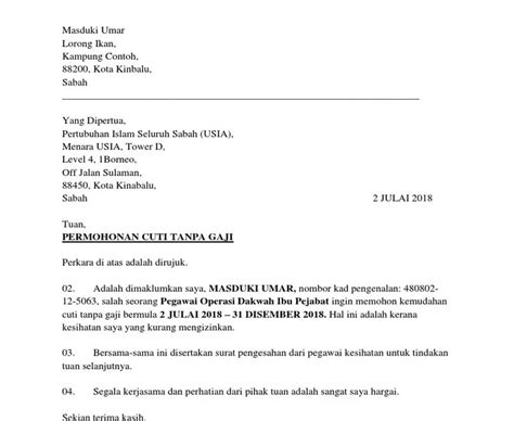 Contoh Surat Memohon Cuti Tanpa Gaji Kebanyakan Syarikat Menawarkan