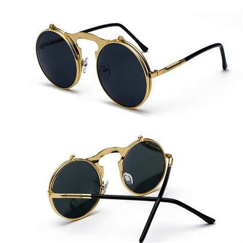 Buy Fashion Retro Vintage Gothic Round Flip Up Steampunk Glasses Vintage Cyber Punk At