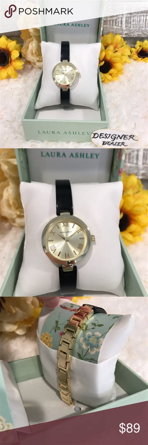 Laura Ashley Resin Link Watch Black And Gold Ret 295 Laura Ashley