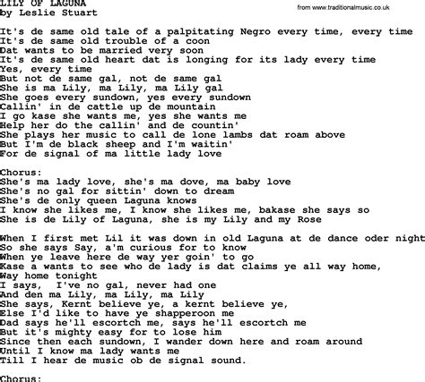 World War Oneww1era Song Lyrics For Lily Of Laguna