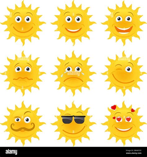Sun Emoticons Vector Smiling Sun Cartoon Collection Stock Vector Image