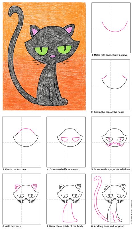 Easy How To Draw A Cartoon Black Cat Tutorial And Cat Coloring Pages