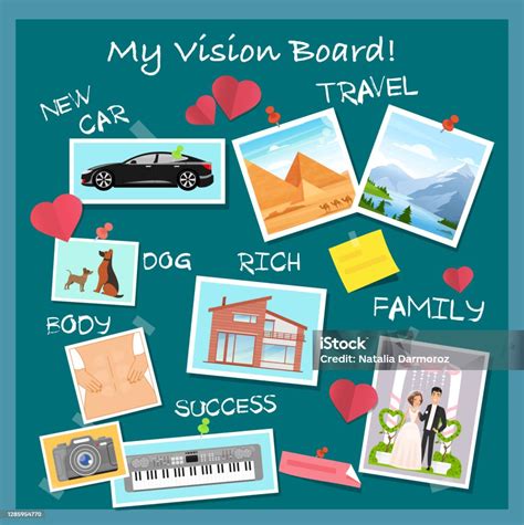 Vision Board Collage With Dreams And Goals Vector Illustration Cartoon