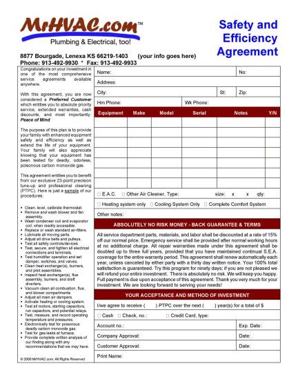 Hvac Service Contract Template Free Printable Documents