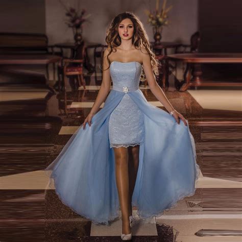 Sexy Light Blue Evening Dresses Strapless Off The Shoulder Lace Evening Gowns Floor Length Gown