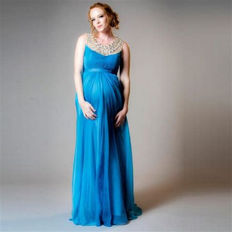 2016 New Stunning Blue Long Maternity Evening Dresses Oversize Custom