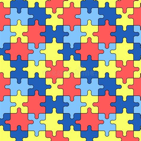 Autism Puzzles Pattern Seamless Background With Outline Colorful