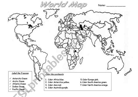 World river map, world map with major rivers and lakes. World Map worksheet - ESL worksheet by ydroj