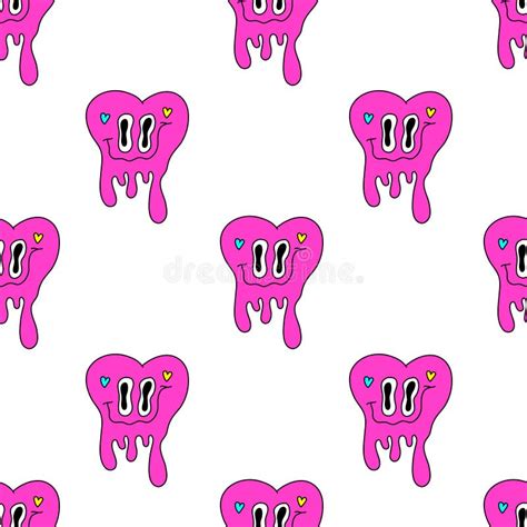 Cool Vector Pattern With A Dripping Heart And A Smile On A Neon White