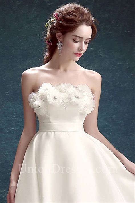 Great savings & free delivery / collection on many items. Cute Strapless Flower Neckline Satin High Low Outdoor ...