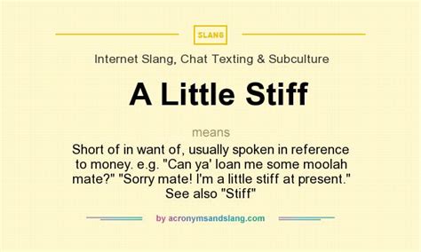 Maybe you would like to learn more about one of these? What does A Little Stiff mean? - Definition of A Little Stiff - A Little Stiff stands for Short ...