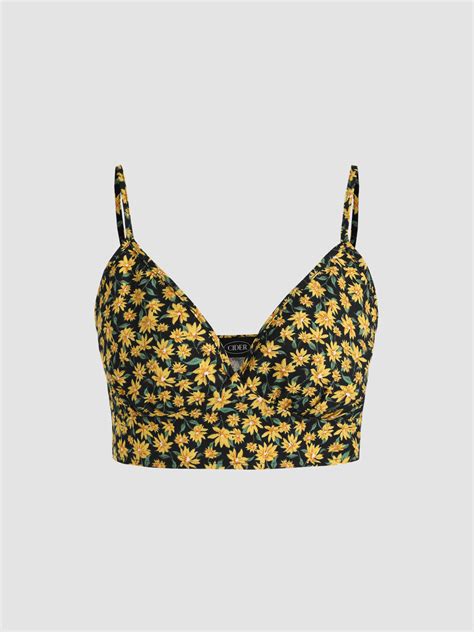 Ditsy Floral Spaghetti Straps Crop Top Cider