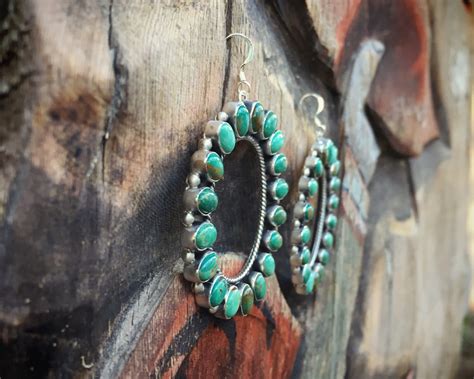 Large Hoops Turquoise Earrings For Women Native American Indian Jewelry