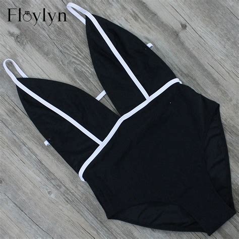 Floylyn Sexy Plunging V Neck Trikini Push Up Monokini Bathing Swim Suit Women Thong Swimwear One