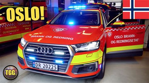 Norway Oslo Fire Trucks And Chief Car With Lights And Siren Youtube