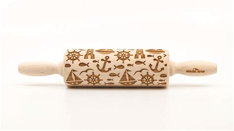 No R215 Marine Sailor 4 Embossing Rolling Pin Engraved Rolling Pin
