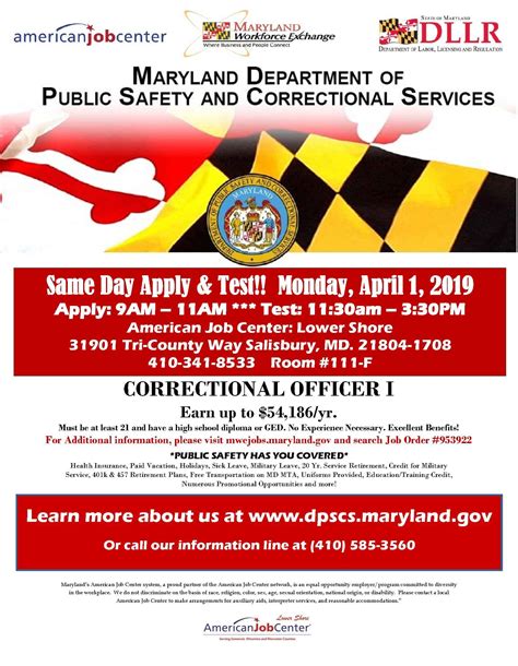 Md Dept Of Public Safety And Correctional Services Job Fair April American Job Center