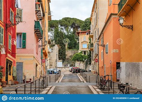 Colorful Houses On A Street In Old Town Vieille Ville In Nice French
