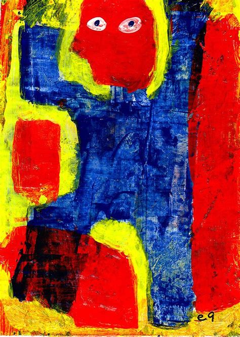 One Leg Up E9art Aceo Abstract Outsider Folk Art Brut Painting