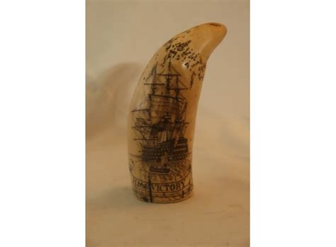 Vintage Scrimshaw Sperm Whale Tooth Hms Victory Horatio Nelson 6264