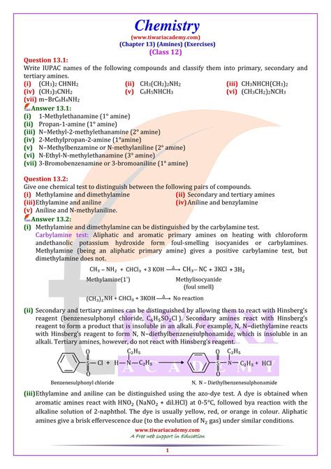 Ncert Solutions For Class Chemistry Chapter Amines