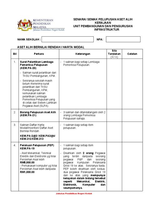 Senarai Semak Pelupusan Aset Alih Jpn Kedah Pdf