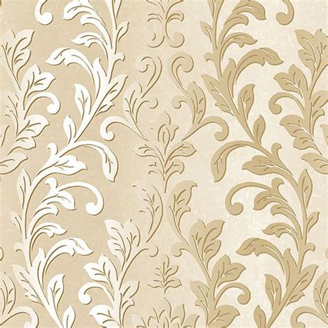 Norwall Wallcoverings Silver Leaf Damask Cream And Gold Wallpaper