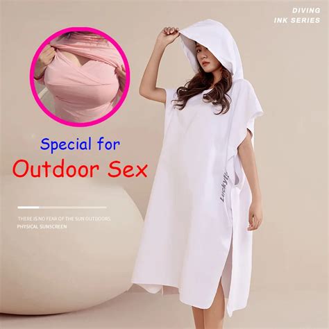Woman Sexy Outdoor Sex Dress Cloak Side Open Hole Chest Body Expose