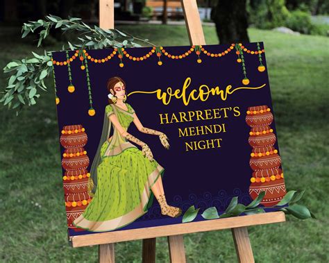 So when you're making your wedding card, you have to figure out how to invite guests to each of those functions! Mehndi Welcome sign, henna welcome sign, Mehndi ceremony ...