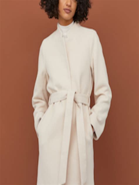 Buy H M Women Cream Coat With A Tie Belt Coats For Women Myntra