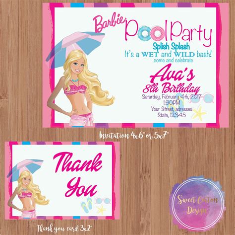 Barbie Pool Party Birthday With Thank You Note By Sweetcottoninc On