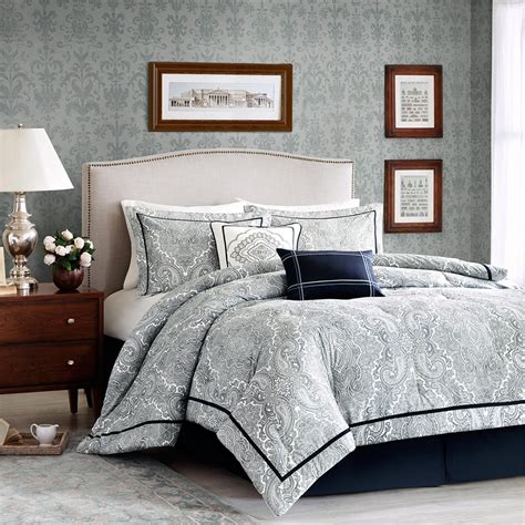 Luciano Comforter Set Navy Blue Paisley Design With Eye Catching Border