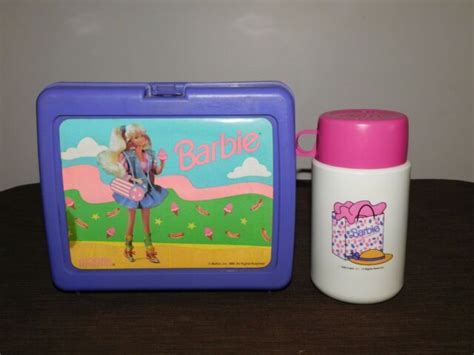 Vintage 1990 Mattel Plastic Barbie Purple Lunch Box With Thermos Ebay