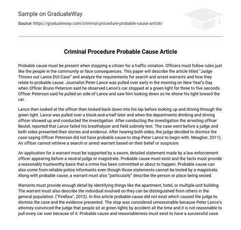 ⇉criminal Procedure Probable Cause Article Essay Example Graduateway