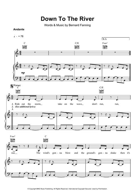 Down To The River Sheet Music Bernard Fanning Piano Vocal And Guitar Chords