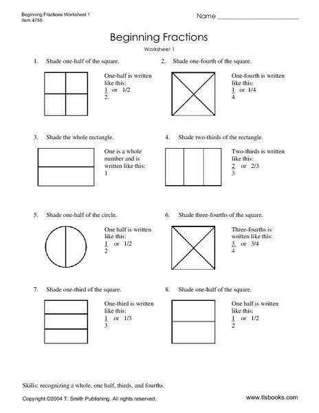 Beginning Fractions Worksheet 1 Worksheet For 3rd 5th Grade Lesson