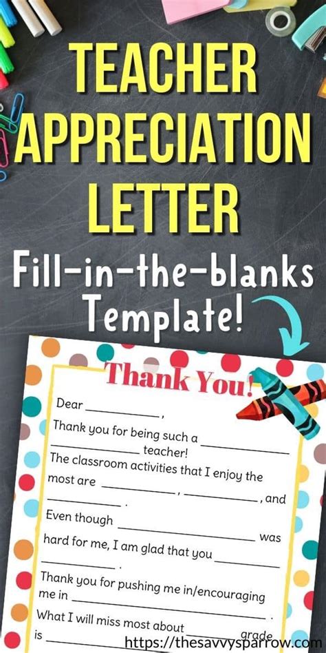 Teacher Appreciation Letter Free Printable Fill In Th