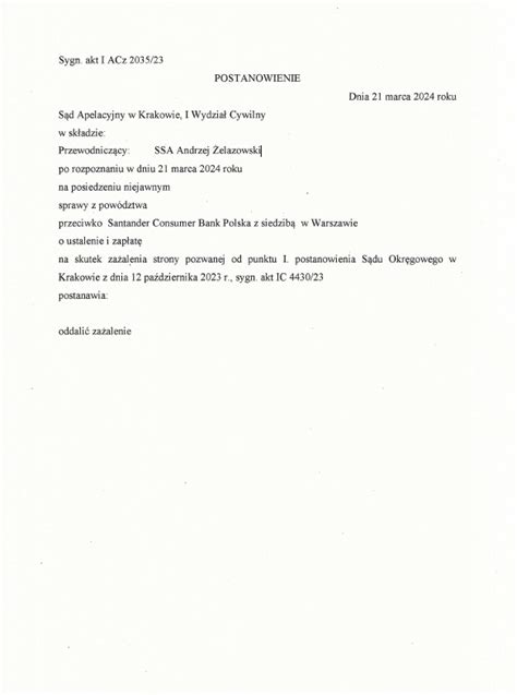 Prawomocne Wstrzymanie SpŁaty Rat SĄd Apelacyjny W Krakowie OddaliŁ