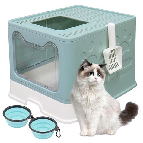 Melktemn Foldable Cat Litter Box With 2 Pack Collapsible Bowl Top