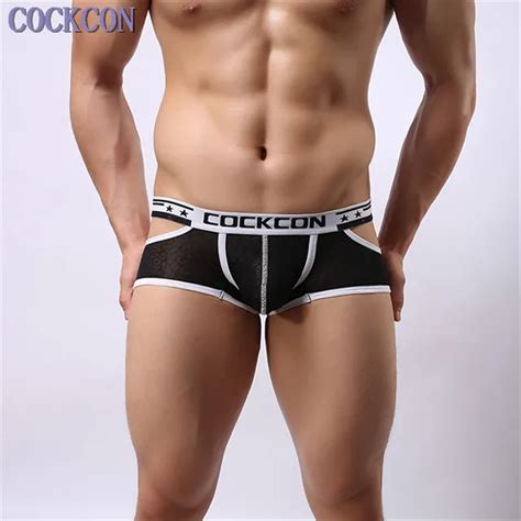 Cockcon Sexy Gay Brand Clothing Mens Underwear Mens Boxer Shorts Breathe Underwear Men Black Hot
