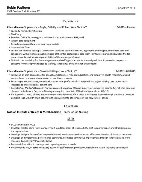 Clinical Nurse Supervisor Resume Samples Velvet Jobs